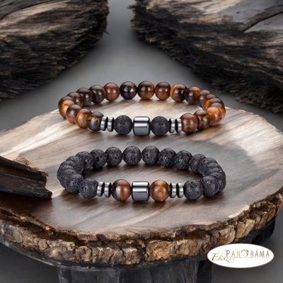 Ásványkő páros karkötő - lávakó és tigrisszem