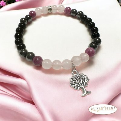 Ásványkő Karkötől Obsidian, Hematit és Rózsakvarc - életfa