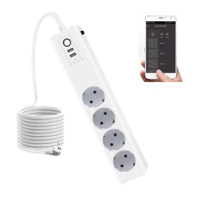 RSH® WT012-EU - SMART okos elosztó: 4x külön vezérelhető aljzat + 2x USB töltő. Túlfeszültség ellen védett, Applikációs irányítás