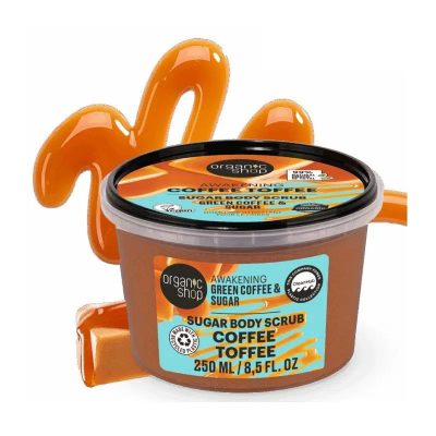Organic Shop kávékaramell ébresztő testradír zöld kávéval és cukorral , 250 ml