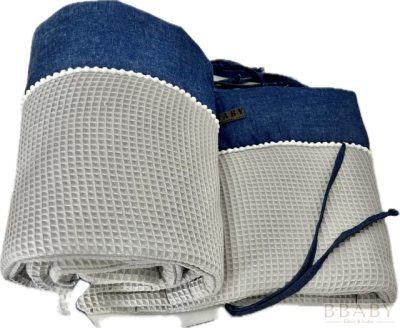 Avery Grey rácsvédő ajándékkal 200x30 cm – szürke waffle és farmer, OEKO-TEX