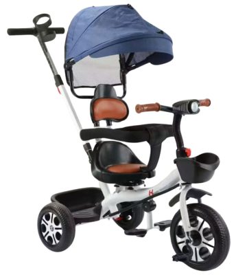 MK H-Trike Harmony tricikli 360 fokban forgatható üléssel, szülőkormánnyal kék-fehér színben + ajándék