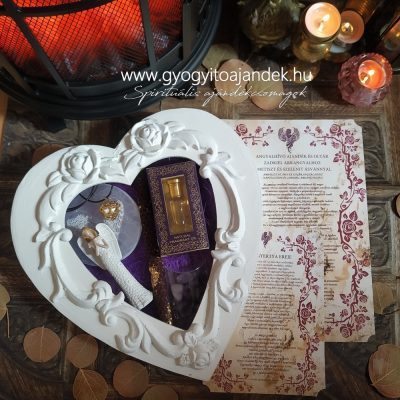 Angyalhívó ajándékcsomag - Ajándékcsomag ametiszt és szelenit ásványokkal és angyalhívó csengővel (Zadkiel 2.)