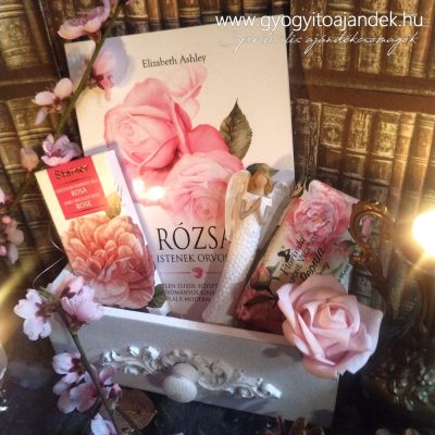 Rózsás ajándékcsomag szappannal és könyvvel - Rózsa az istenek orvossága olvasóbox