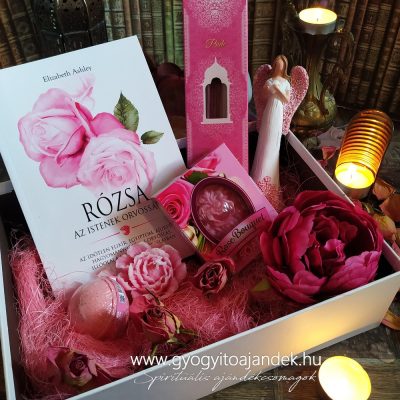 Rózsás ajándékcsomag olvasóbox - Gyógyító rózsa angyallal, Rózsa az istenek orvossága könyvvel