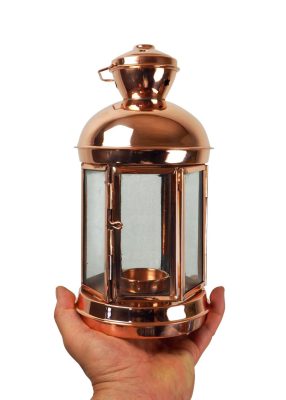 Mécses tartó lámpa (laterna) vörösrézből, üveggel