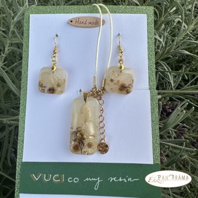 Kézműves, egyedi fülbevaló és medálos lánc szettben - Aranypart