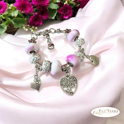 Pandorka karkötő, ezüst színű alapon - Lila