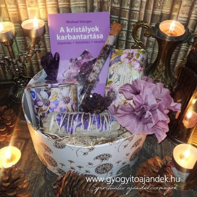 Tértisztító és ásványkarbantartó ajándékcsomag ametiszt angyalkával