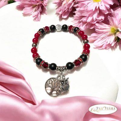 Ásványkő Karkötő - piros Jade és fekete ónix