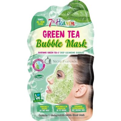 7th Heaven Zöld Tea Buborék Arcmaszk, Hidratálja és Nyugtatja a Bőrt, Segít a Bőrhibák Célzott Kezelésében