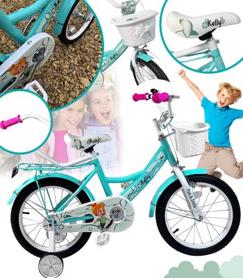 Kelly kerékpár szülői tolókarral menta színben 16" + ajándék