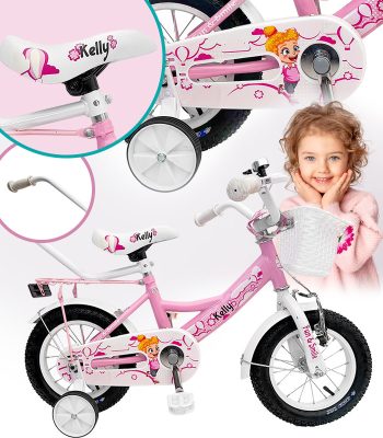 Kelly kerékpár szülői tolókarral rózsaszín színben 12" + ajándék