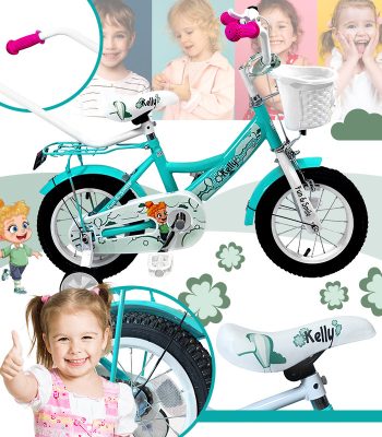 Kelly kerékpár szülői tolókarral menta színben 12" + ajándék