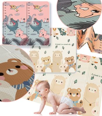 Kétoldalas összehajtható Baba szőnyeg 180 x 200 cm Láma/Dínó