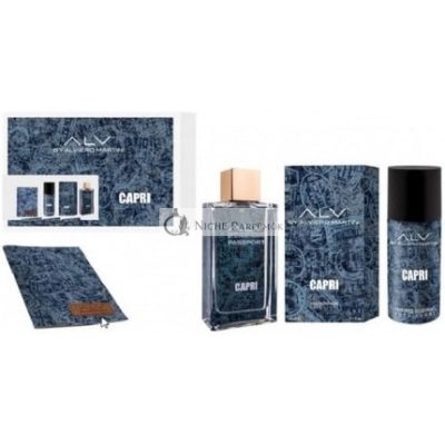 Alv By Alviero Martini Capri For Home Eau de Parfum Spray, 100ml, Deodorant 150ml és Útlevéltartó