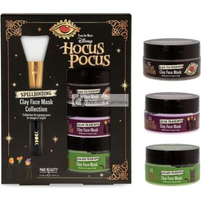MAD BEAUTY Disney Hocus Pocus Agyagos Arcmaszk Készlet Aloe Vera, Fekete Tea, Szilva és Avokádó, Bőrnyugtatásra és Megújításra