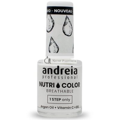 Andreia Professional NutriColor Lélegző Körömlakk Vegan és Állatkísérlet-Mentes Körömművészeti Lakk Hosszantartó Fény NC1 Fehér 10.5ml