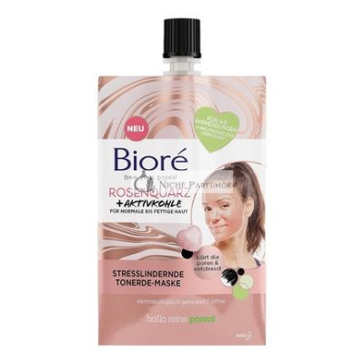 Biore 26421 Rózsakvarc + Aktivált Szén Agyagmaszk - Stresscsökkentő - Normál és Zsíros Bőrre - Pórusokat Tisztít