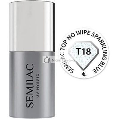 T18 UV Körömlakk Fedőréteg Semilac Top No Wipe Csillogó Kék, 7ml