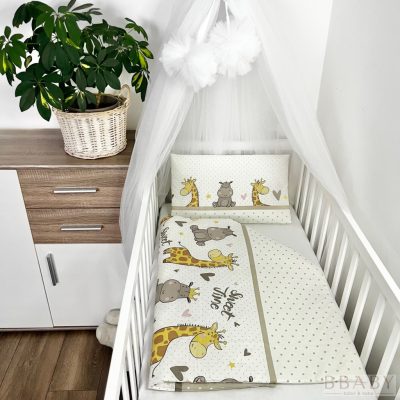 Sweet Time bézs – 2 részes babaágynemű szett bébi vízilóval és zsiráffal, 100% pamut