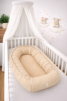 Krém waffle babafészek – 100% pamut, légáteresztő babafészek újszülötteknek