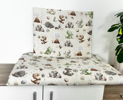 Dínó barátok ovis ágynemű szett – kétoldalas, pasztell zöld és szürke, 90x140 + 40x50