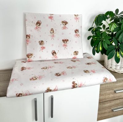 PúderTánc – 2 részes egybevarrt ovis ágynemű (90×140 / 40×50 cm) balerina mintával és púder egyszínű hátoldallal