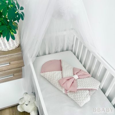 Kókuszpólya – Rachel púder pamut és krém minky, 80×80 cm | Kislányoknak, kókuszbetéttel és masnival