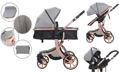 Mama Kiddies Sun Grey ELITE 3az1-ben babakocsi kiegészítőkkel világosszürke színben + Ajándék