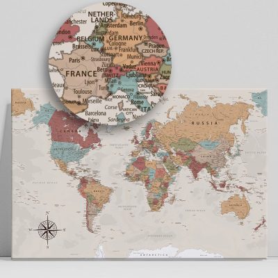 Dias 100x65 falitérkép, világtérkép utazóknak vászon 2 és 4 cm-es kivitelben