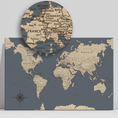 Henrik 120x80 falitérkép, világtérkép utazóknak vászon 2 és 4 cm-es kivitelben