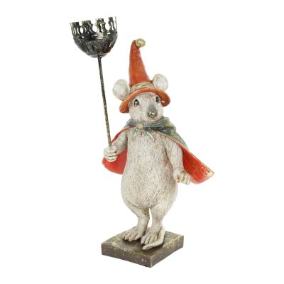 Egér kalapban gyertyatartóval bézs 32cm