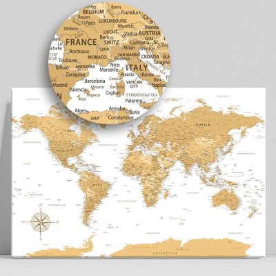 Balboa 60x40 falitérkép, világtérkép utazóknak vászon 2 és 4 cm-es kivitelben