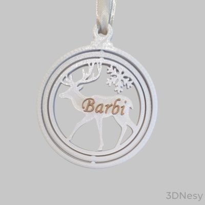 Névvel ellátott pörgős karácsonyfa dísz - Szarvas hópehellyel