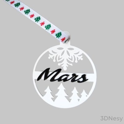 Névvel ellátott karácsonyfa dísz - Hópehely és fenyőfa