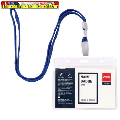 Deli 5756 Névkitűző nyakba akasztható, kék zsínórral (kártyatartó)