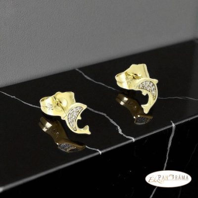 14K Gold Filled, beszúrós, kristályos fülbevaló - Dolphins