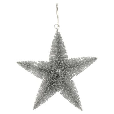 Csillag dekoráció glitteres ezüst 23cm