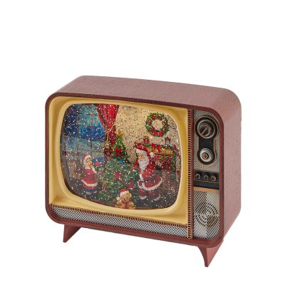 Diorama TV karácsonyi jelenet zenélő Led 17x21x12 cm
