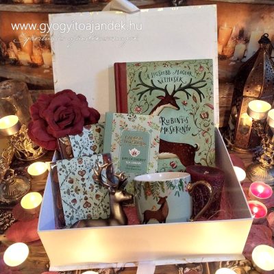 Rubintos mesekönyv ajándékcsomag csokoládéval és teával - Mesés családi gasztroajándék olvasóbox