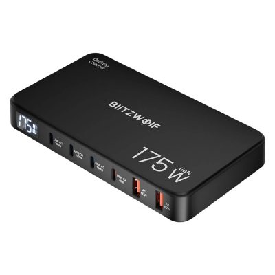 Blitzwolf® BW-S30 - 175W asztali USB gyorstöltő állomás, digitális kijelzővel - 6db USB port (4x Type-C + 2x USB-A portok)