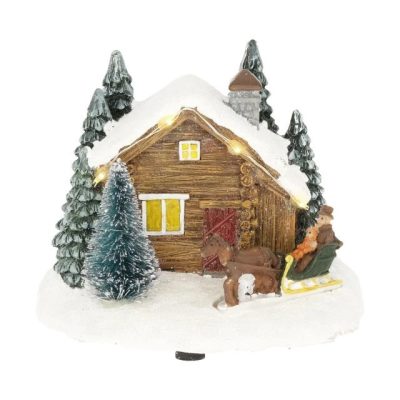 Havas szán házzal led-es 11x9cm