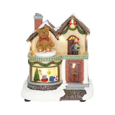 Ajándékbolt forgó macival led-es 10x13cm