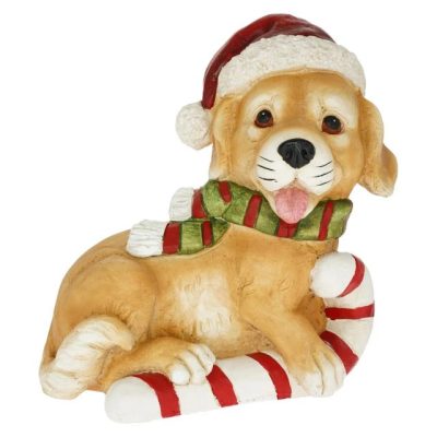 Kutya mikulás sapkában, cukorbottal, fekvő 32x23,3x35 cm
