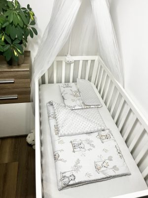 Bbaby 2 részes egybevarrt babaágynemű – Afrikai Kaland, halványszürke minky és zsiráfos pamutvászon