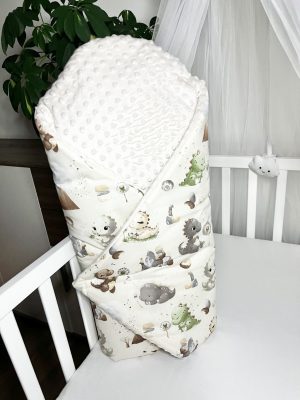 Bbaby kókuszpólya – Dínó, bézs minky és dinoszauruszos pamutvászon, kivehető kókuszbetéttel