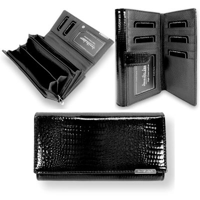 Jennifer Jones Női Bőr Pénztárca 5199-2 Fekete Lakk - Nagy Méret - Extra Kártyatartóval