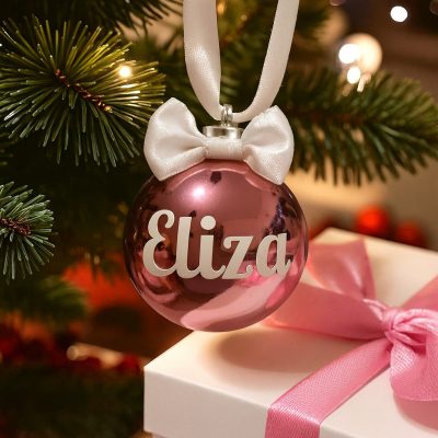 Karácsonyfadísz egyedi felirattal Rosegold