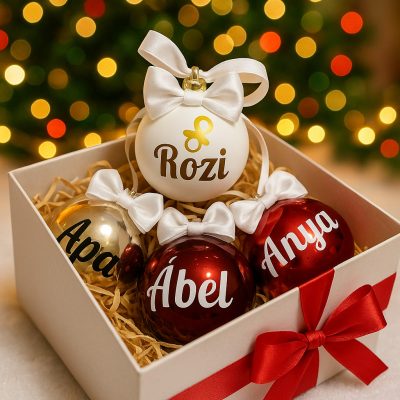 Karácsönyi gömb szett egyedi felirattal (4 db)